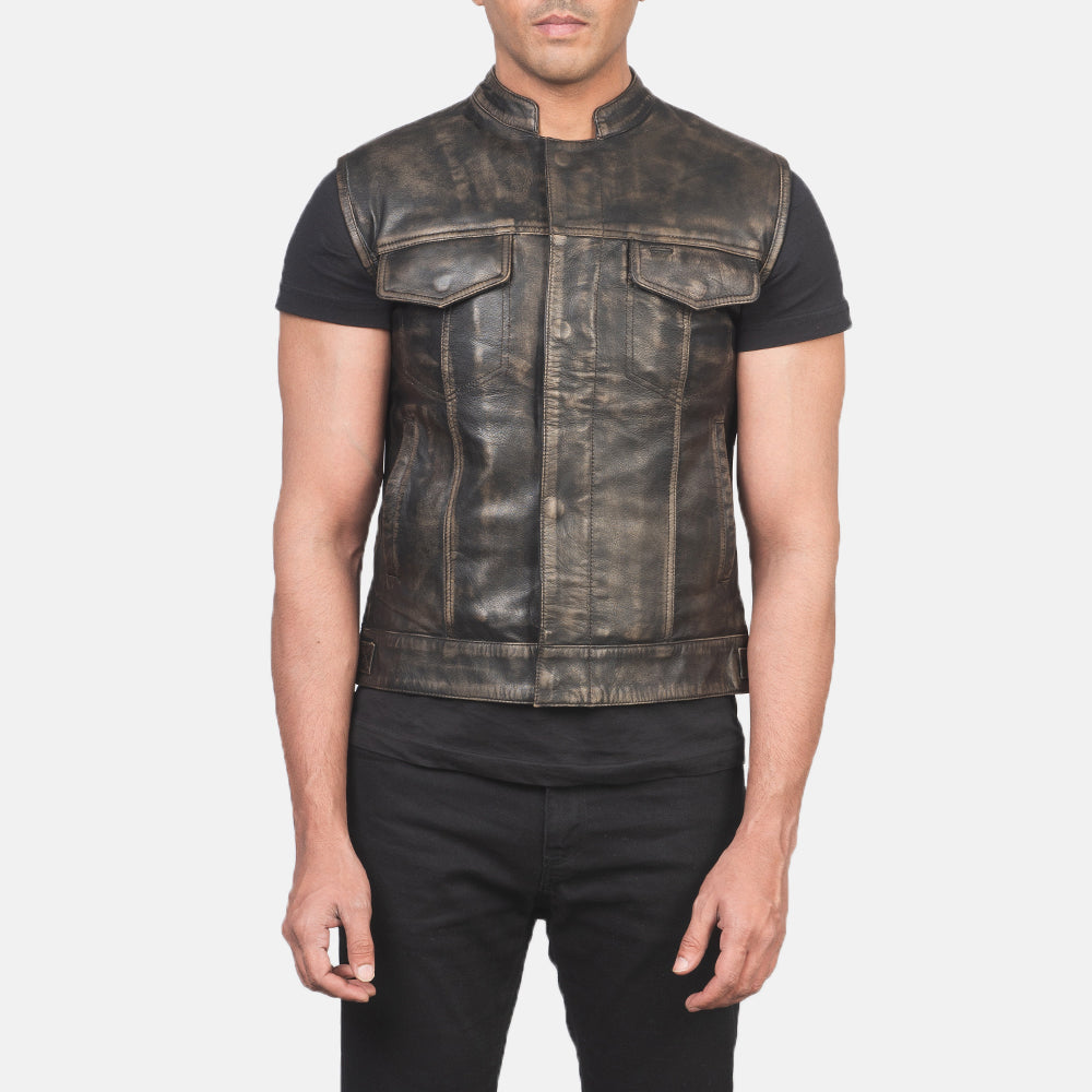 Atlas Moto Distressed Brown Leather Vest