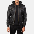 Bouncer Biz Black Leather Bomber Jacket