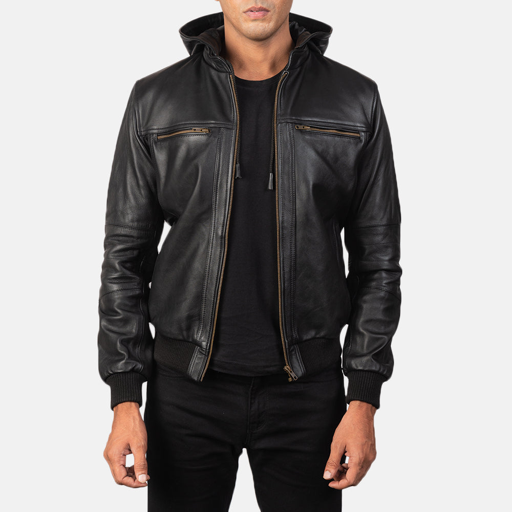 [FS] Bouncer Biz Black Leather Bomber Jacket