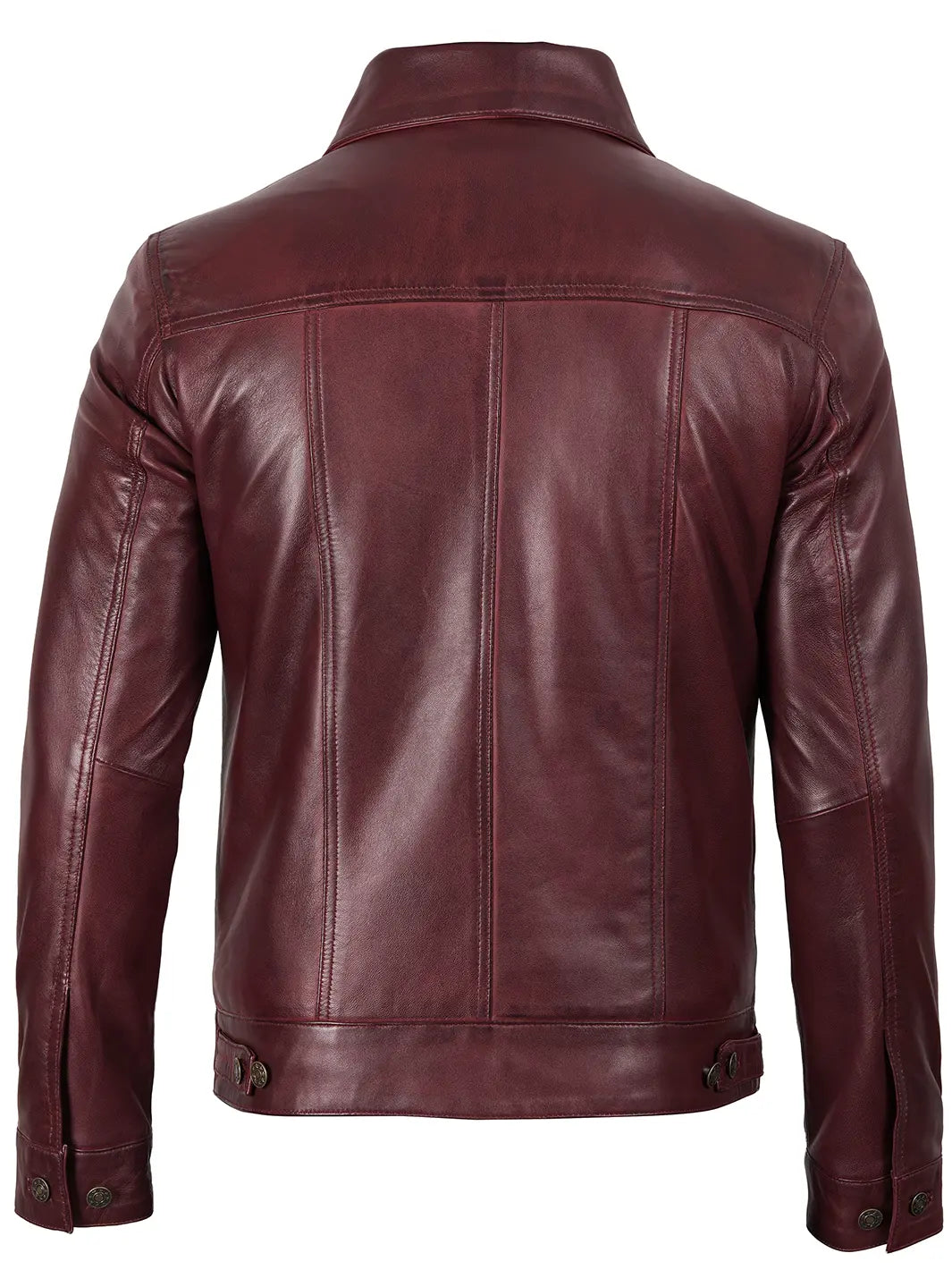 Men's Burgundy Real Leather Trucker Jacket