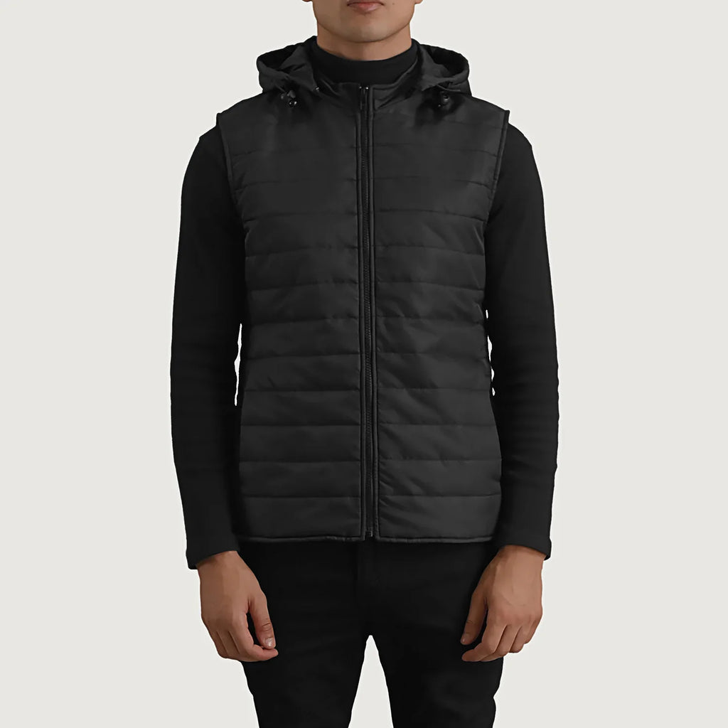 Carlo Black Hooded Puffer Vest