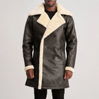 Charles Brown Leather Shearling Double-Breasted Coat