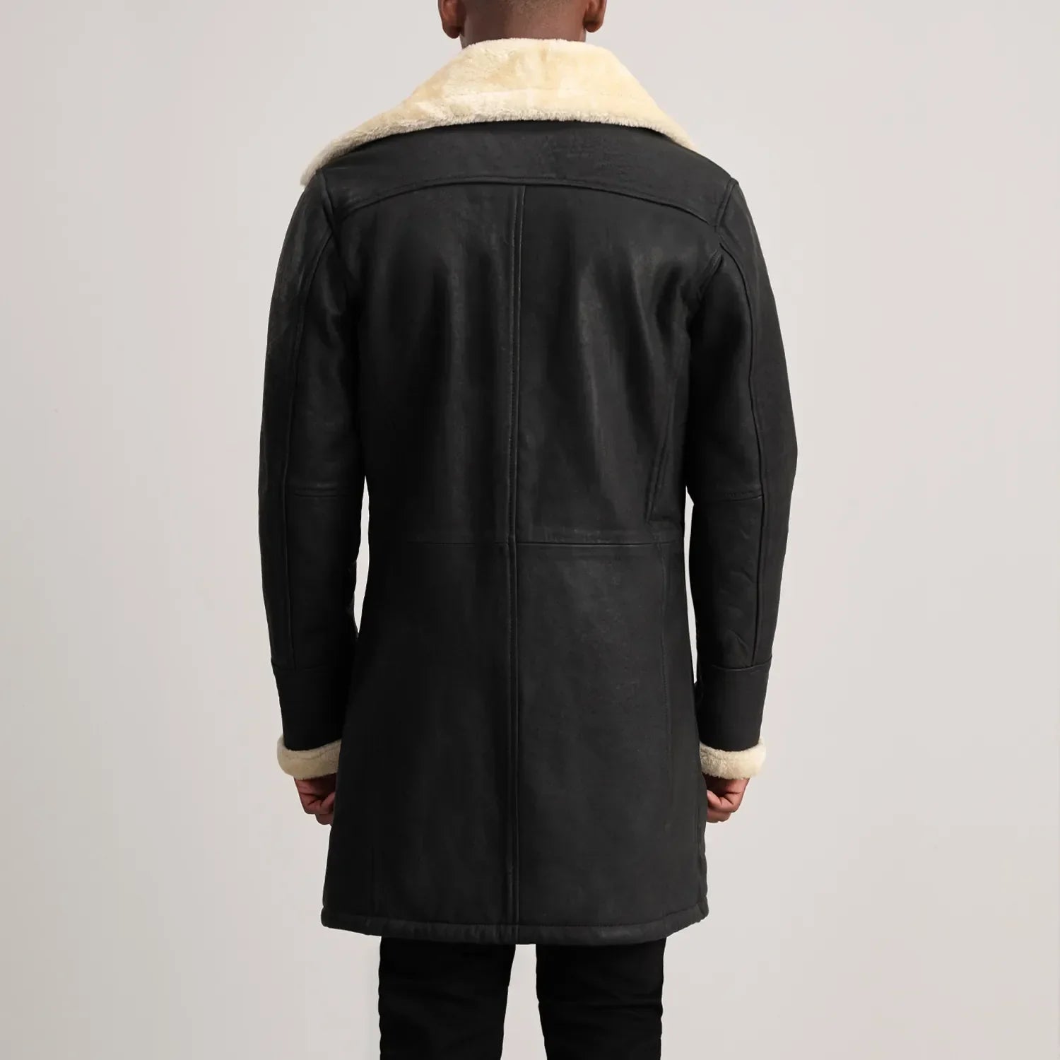 Charles Tumbled Black Leather Shearling Double-Breasted Coat