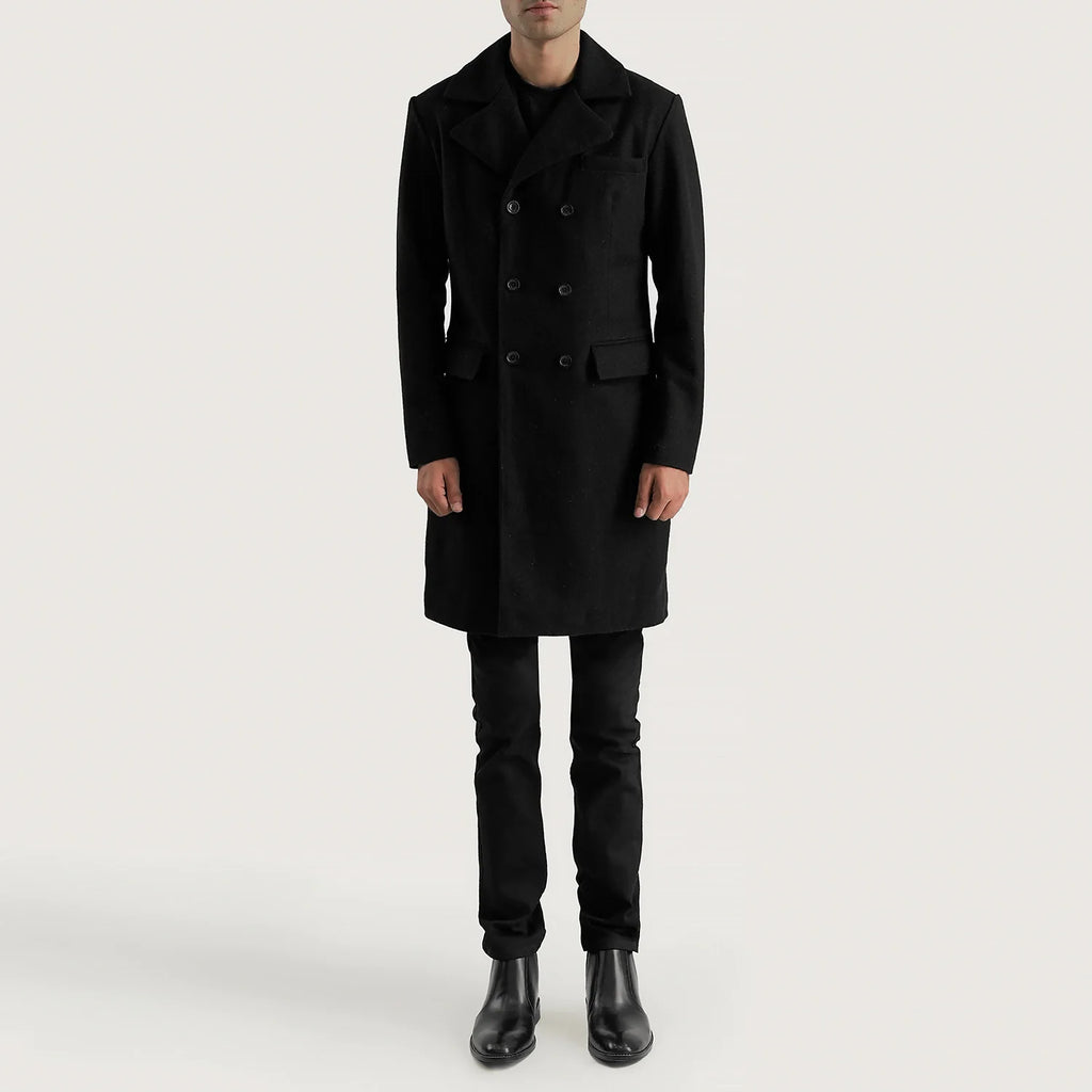 Claud Black Wool Double Breasted Coat