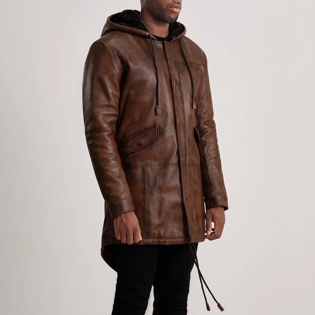 Delvin Distressed Brown Leather Parka