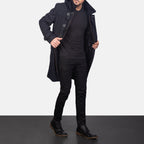 Drake Black Wool Hooded Duffle Coat