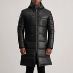 Floyd Black Hooded Leather Puffer Coat