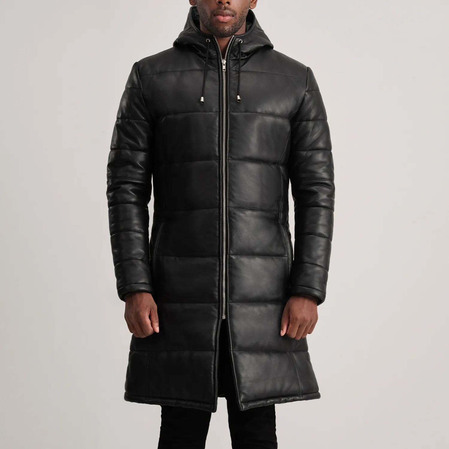 Floyd Black Hooded Leather Puffer Coat