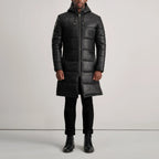Floyd Black Hooded Leather Puffer Coat