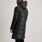 Floyd Black Hooded Leather Puffer Coat