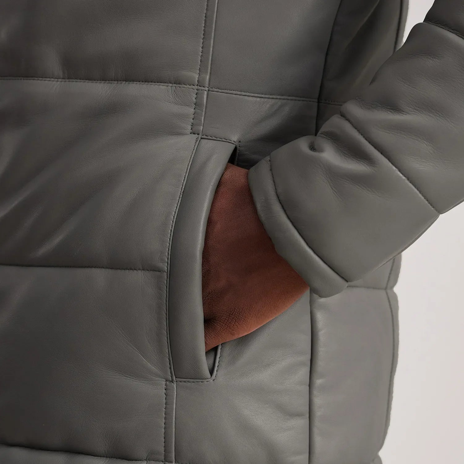 Floyd Grey Hooded Leather Puffer Coat