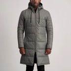 Floyd Grey Hooded Leather Puffer Coat