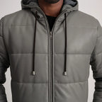 Floyd Grey Hooded Leather Puffer Coat