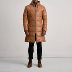 Floyd Tan Hooded Leather Puffer Coat