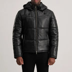 Gordon Black Hooded Leather Puffer Jacket