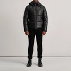 Gordon Black Hooded Leather Puffer Jacket