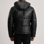 Gordon Black Hooded Leather Puffer Jacket