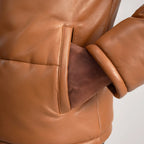 Gordon Tan Hooded Leather Puffer Jacket