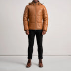 Gordon Tan Hooded Leather Puffer Jacket