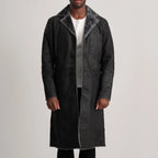 Kolby Distressed Black Leather Shearling Coat