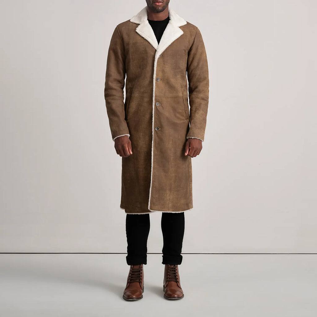 Kolby Distressed Brown Leather Shearling Coat