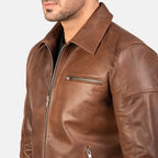 [FS] Lavendard Brown Leather Biker Jacket