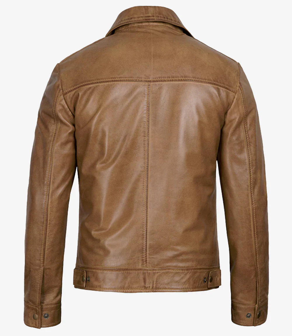 Men's Yellow Wax Vintage Leather Jacket