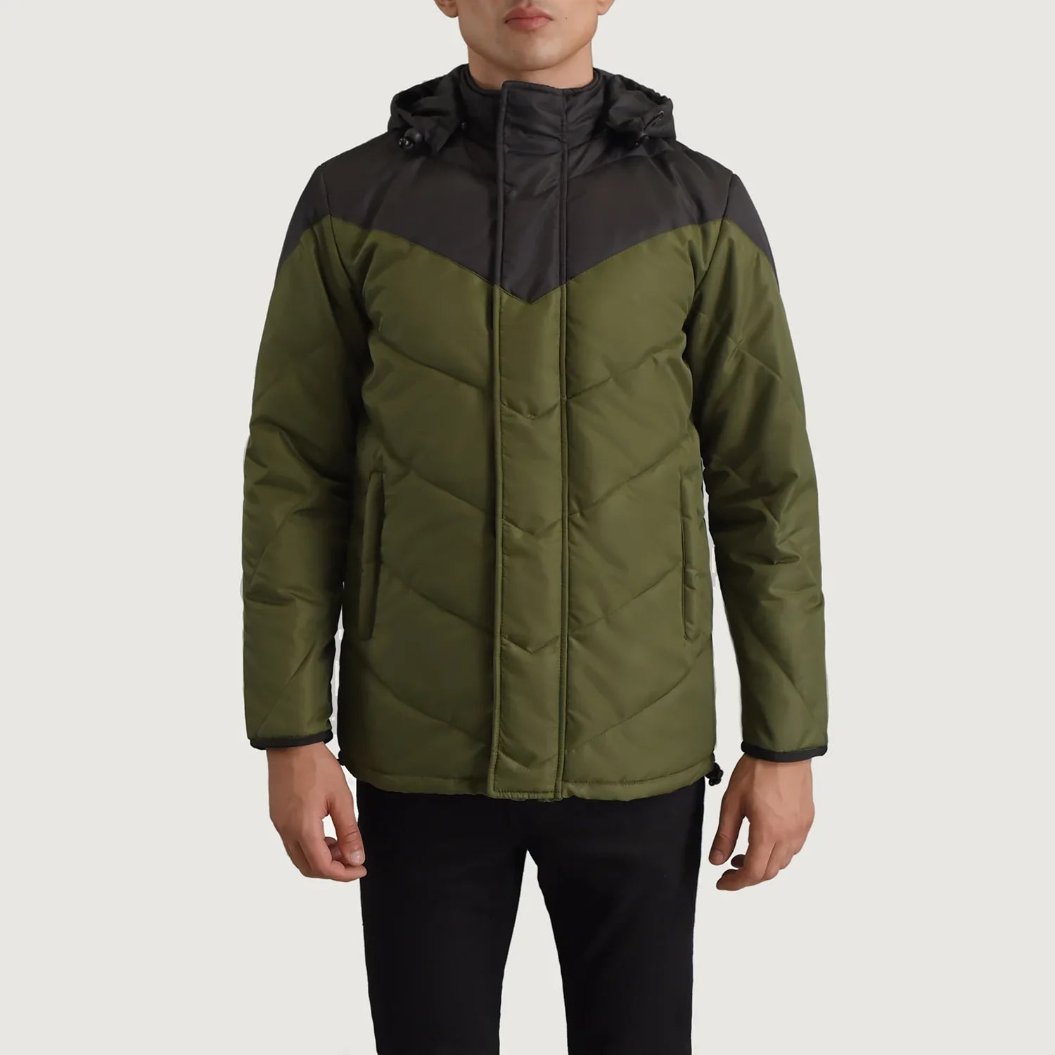 Luka Black & Green Hooded Puffer Jacket