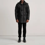 Nolan Distressed Black Leather Duffle Coat