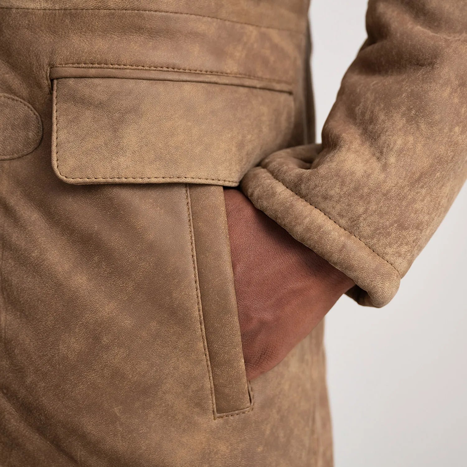 Nolan Distressed Brown Leather Duffle Coat