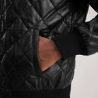 Norman Black Hooded Bomber Leather Puffer Jacket