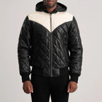 Norman Black Hooded Bomber Leather Puffer Jacket