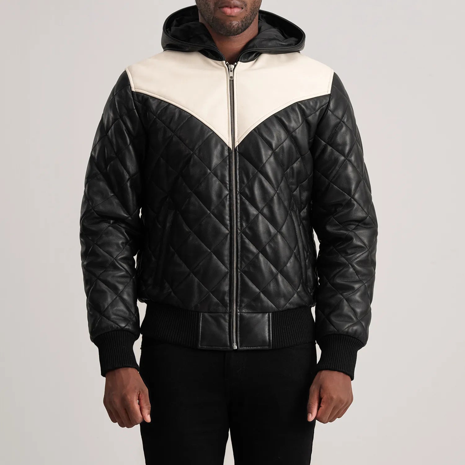 Norman Black Hooded Bomber Leather Puffer Jacket