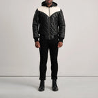 Norman Black Hooded Bomber Leather Puffer Jacket