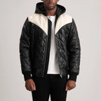 Norman Black Hooded Bomber Leather Puffer Jacket