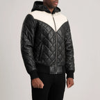 Norman Black Hooded Bomber Leather Puffer Jacket
