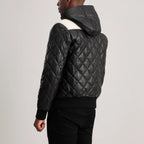 Norman Black Hooded Bomber Leather Puffer Jacket