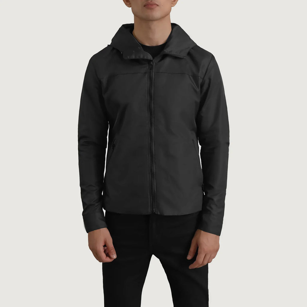 Wesley Black Hooded Windbreaker Jacket