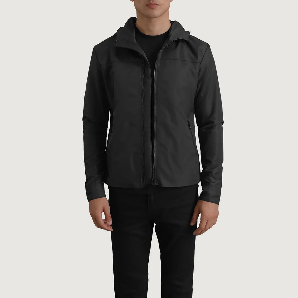 Wesley Black Hooded Windbreaker Jacket