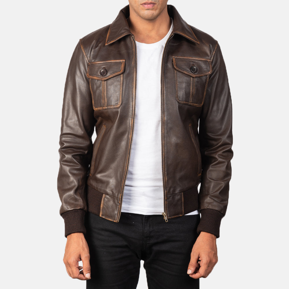 [FS] Aaron Brown Leather Bomber Jacket