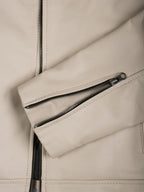 Mens Beige Cafe Racer Style Leather Jacket
