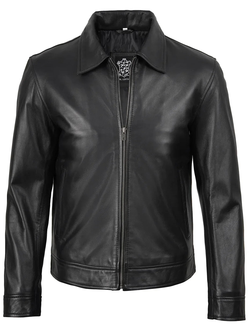 Mens Classic Harrington Black Real Leather Jacket