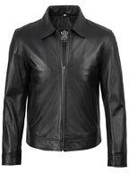 Mens Classic Harrington Black Real Leather Jacket