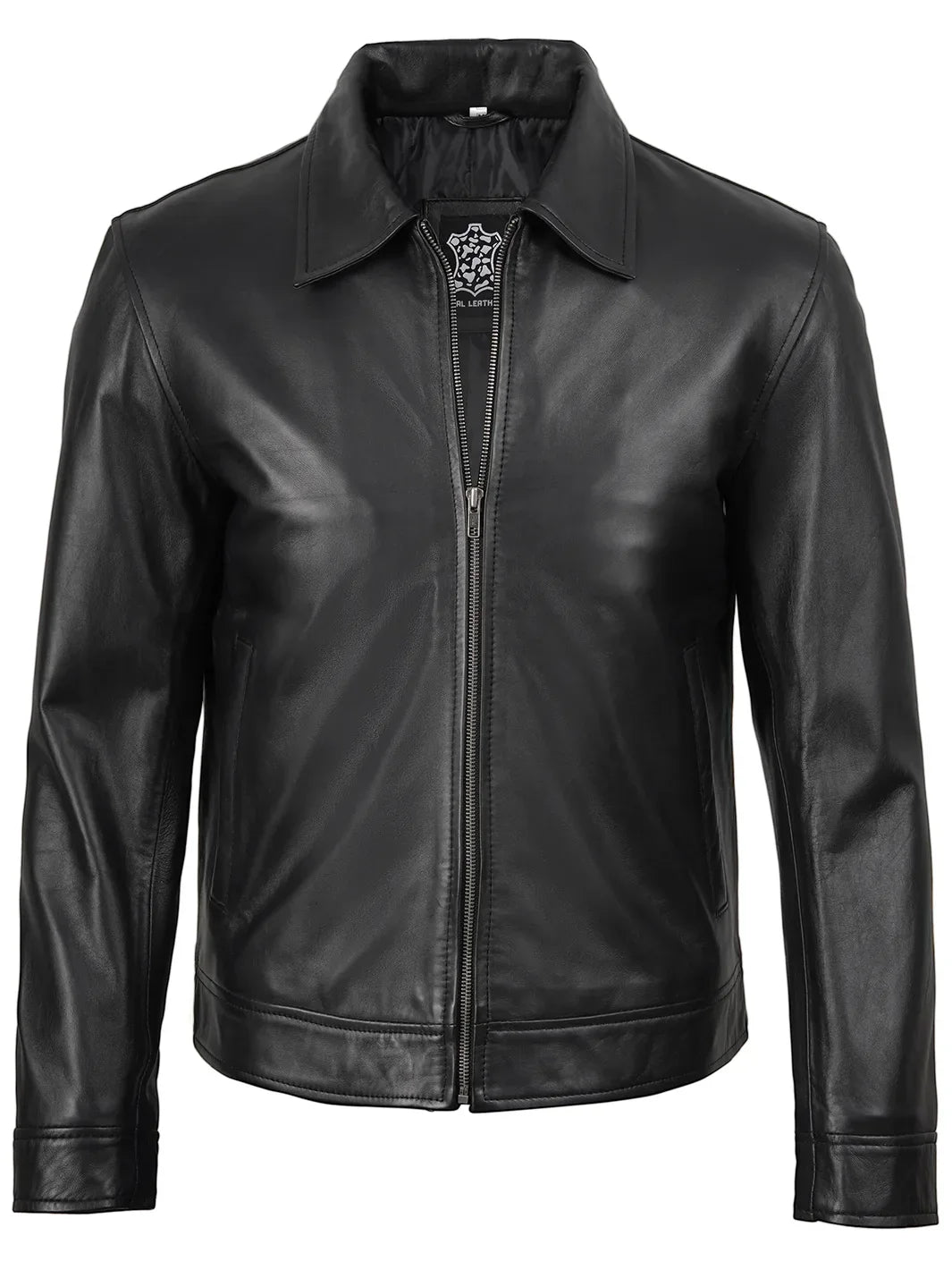 Mens Classic Harrington Black Real Leather Jacket