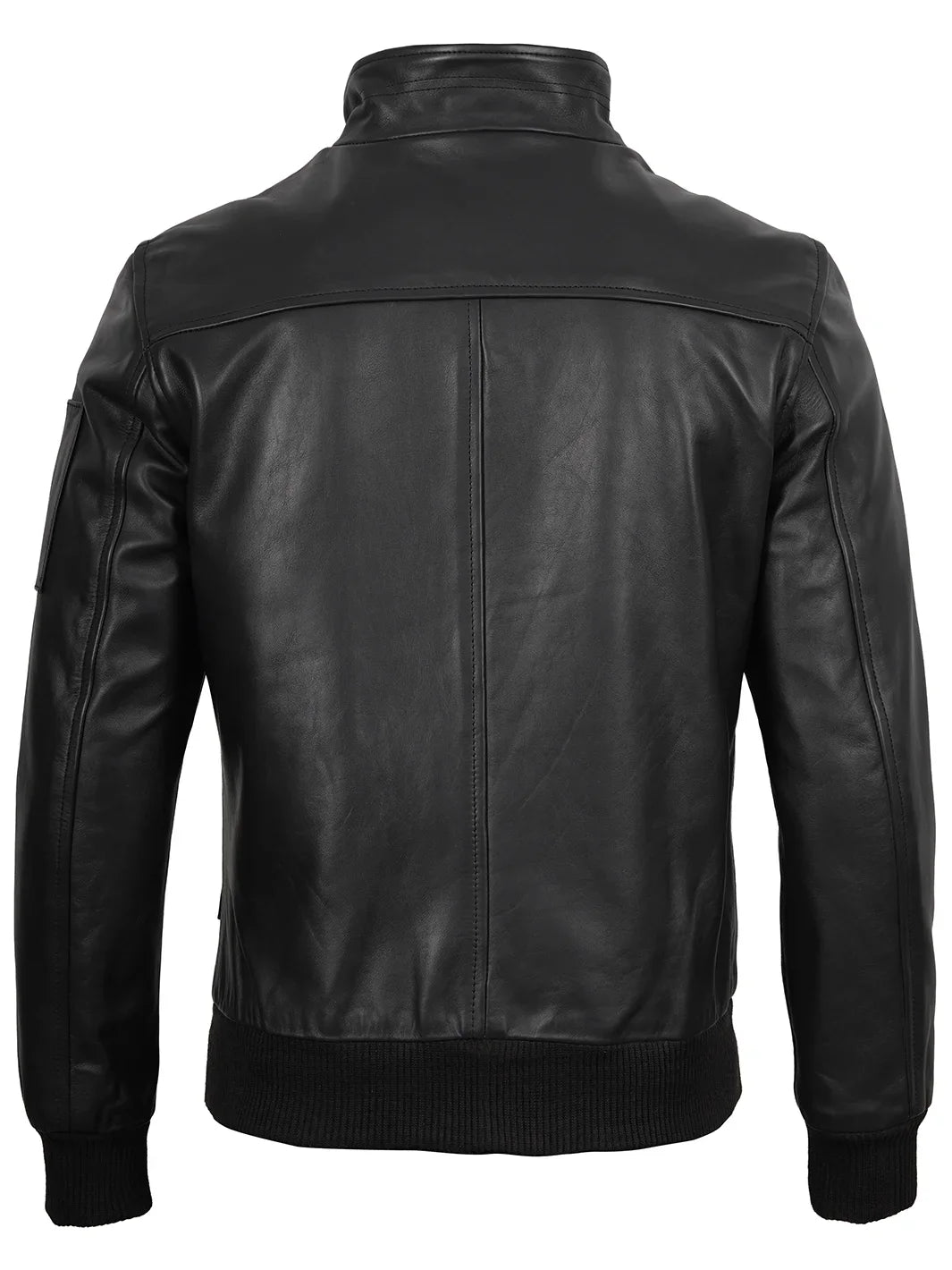Mens Black Real Cowhide Leather Bomber Jacket