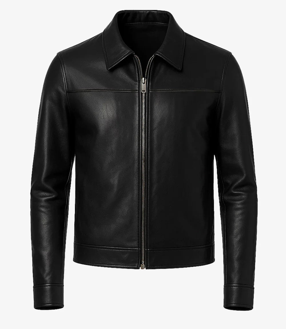 Mark Men's Harrington Black Lambskin Leather Jacket