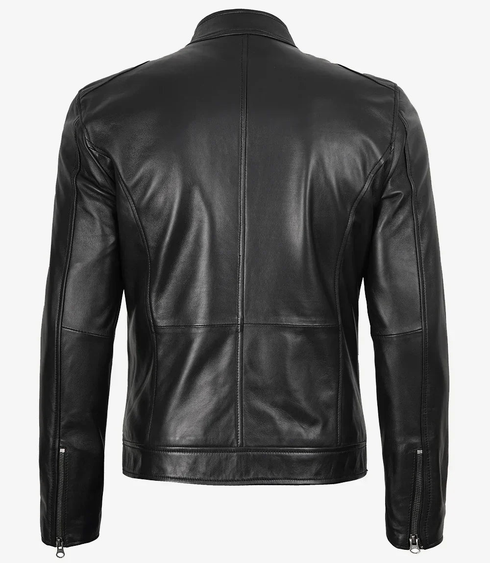 Mens Black Lambskin Biker Leather Jacket