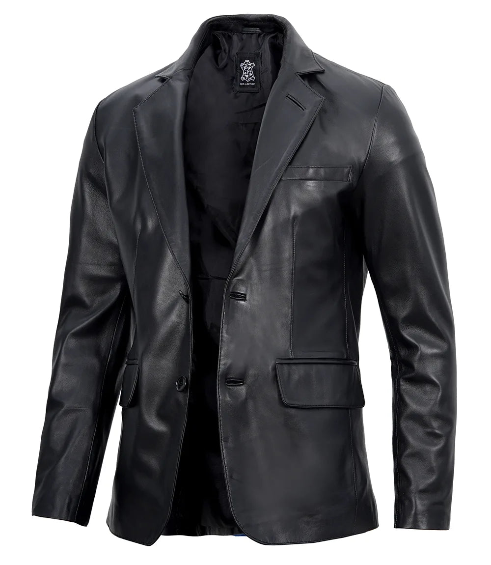 Mens Real Lambskin Black Leather Blazer