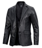 Mens Real Lambskin Black Leather Blazer