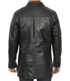 Tall Men's Black Real Leather Car Coat